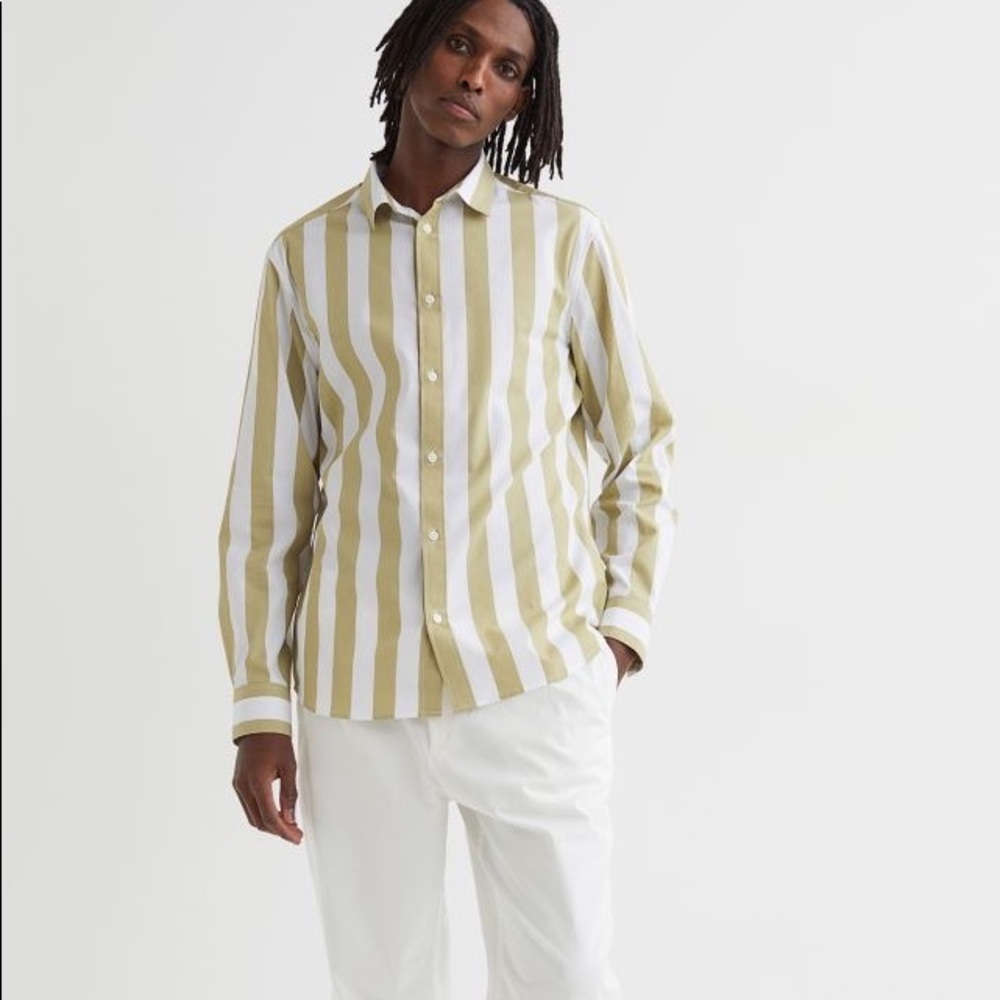 H&M Brown Stripe Regular Fit Button Down Shirt